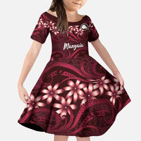 Personalised Cook Islands Mangaia Family Matching Short Sleeve Bodycon Dress and Hawaiian Shirt Tiare Maori Polynesian Waves Tattoo LT14 Daughter's Dress Burgundy - Polynesian Pride