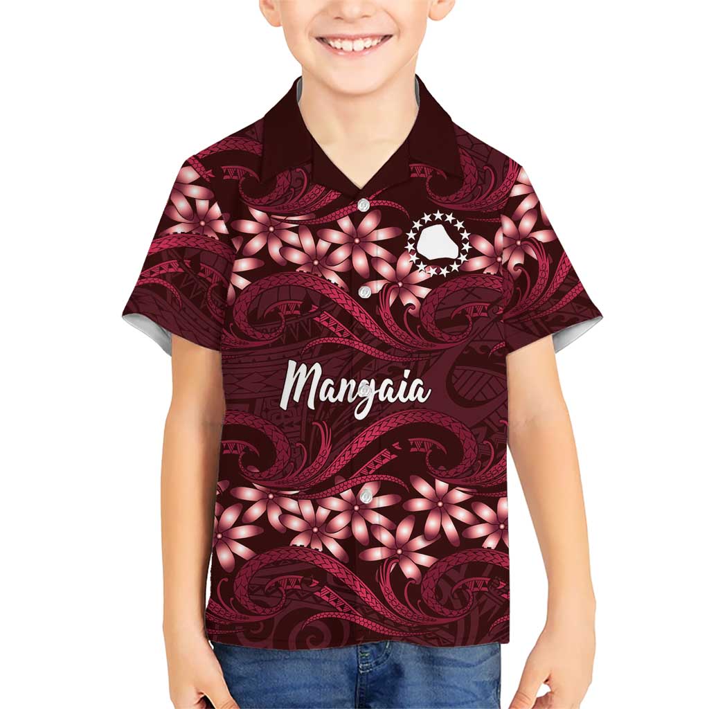 Personalised Cook Islands Mangaia Family Matching Summer Maxi Dress and Hawaiian Shirt Tiare Maori Polynesian Waves Tattoo LT14 Son's Shirt Burgundy - Polynesian Pride