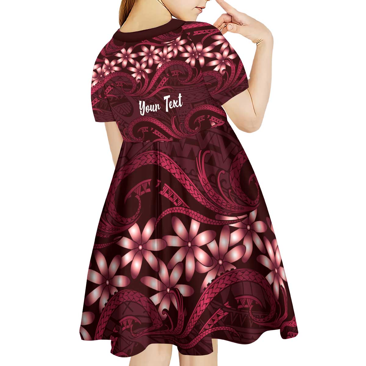 Personalised Cook Islands Mangaia Kid Short Sleeve Dress Tiare Maori Polynesian Waves Tattoo