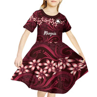 Personalised Cook Islands Mangaia Kid Short Sleeve Dress Tiare Maori Polynesian Waves Tattoo