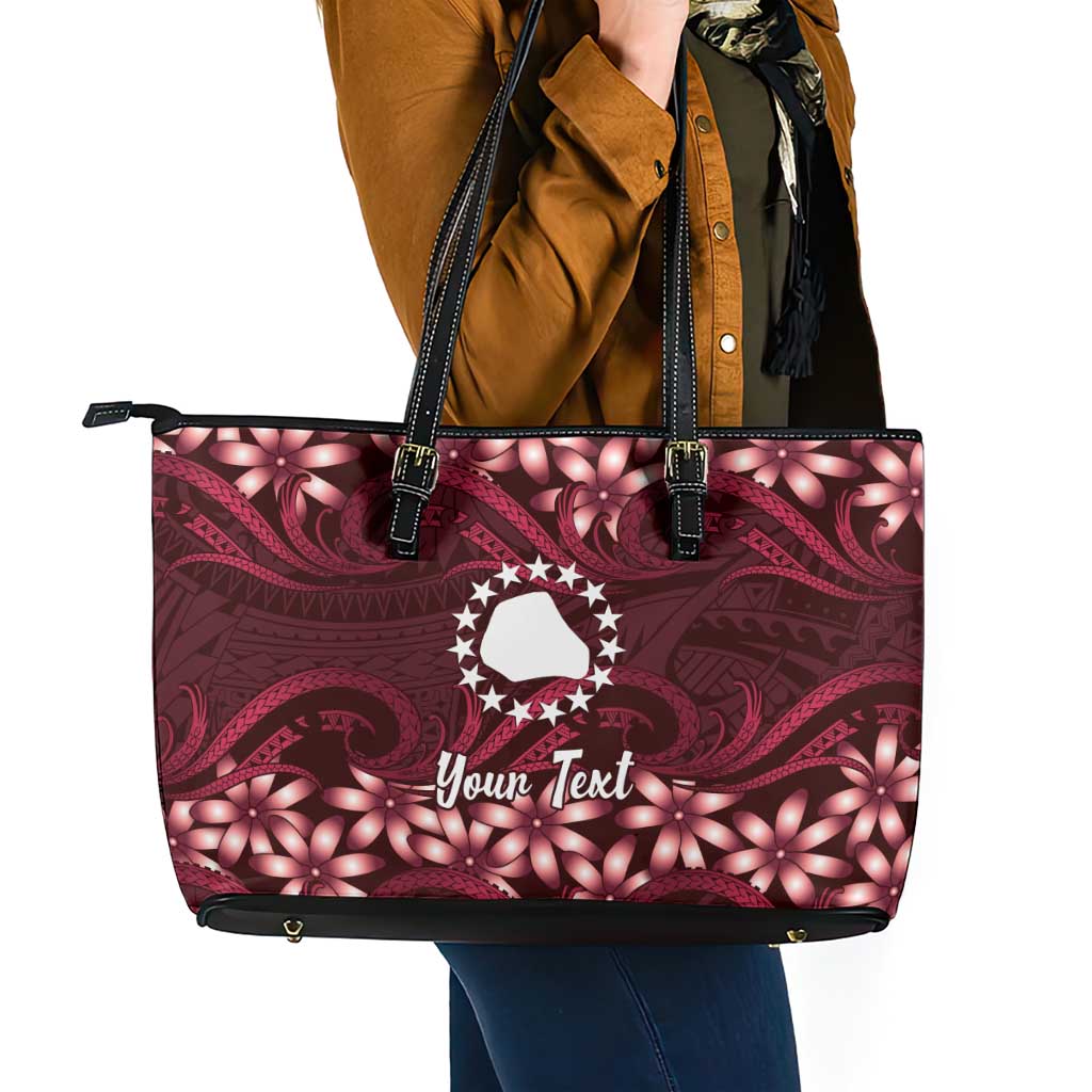 Personalised Cook Islands Mangaia Leather Tote Bag Tiare Maori Polynesian Waves Tattoo