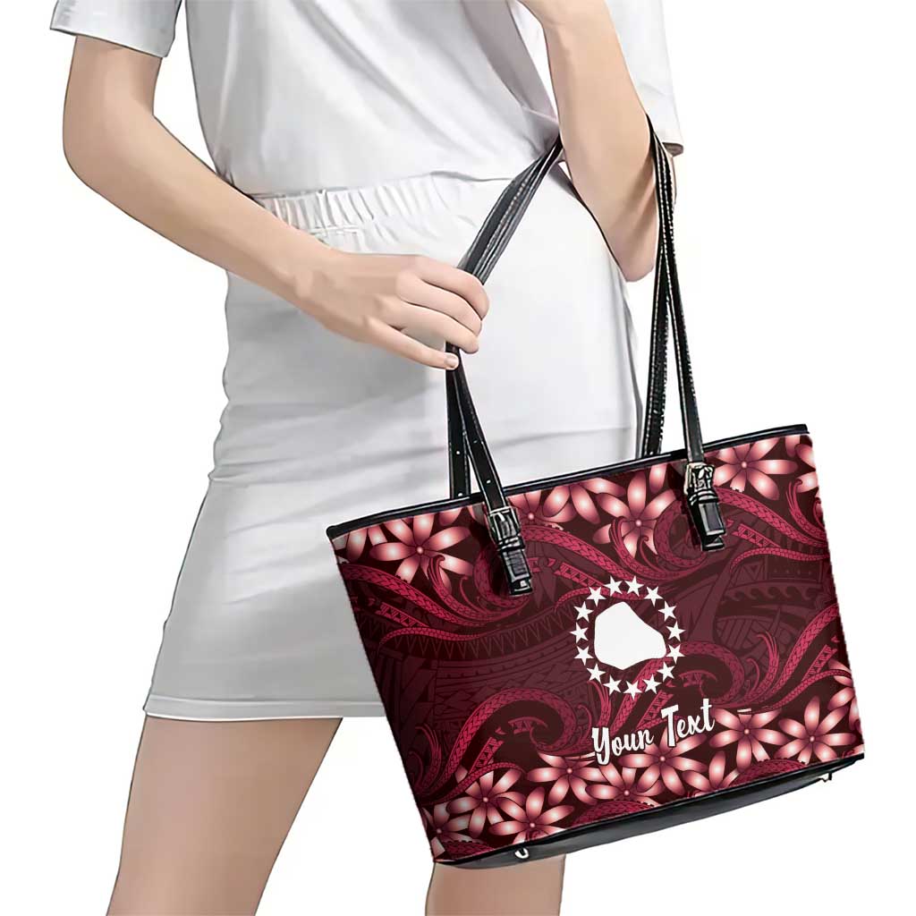 Personalised Cook Islands Mangaia Leather Tote Bag Tiare Maori Polynesian Waves Tattoo