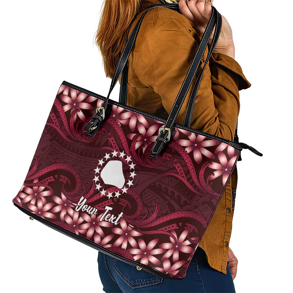 Personalised Cook Islands Mangaia Leather Tote Bag Tiare Maori Polynesian Waves Tattoo
