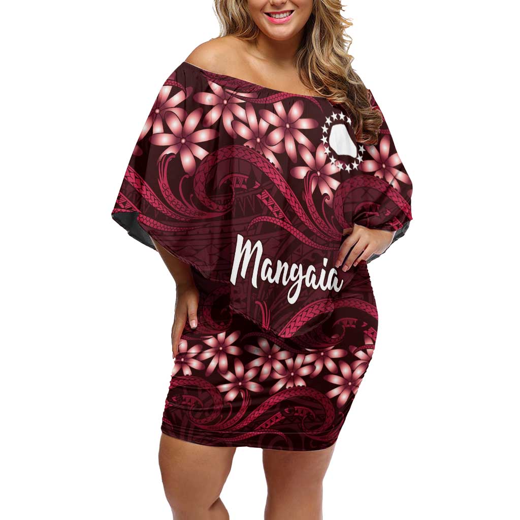 Personalised Cook Islands Mangaia Off Shoulder Short Dress Tiare Maori Polynesian Waves Tattoo