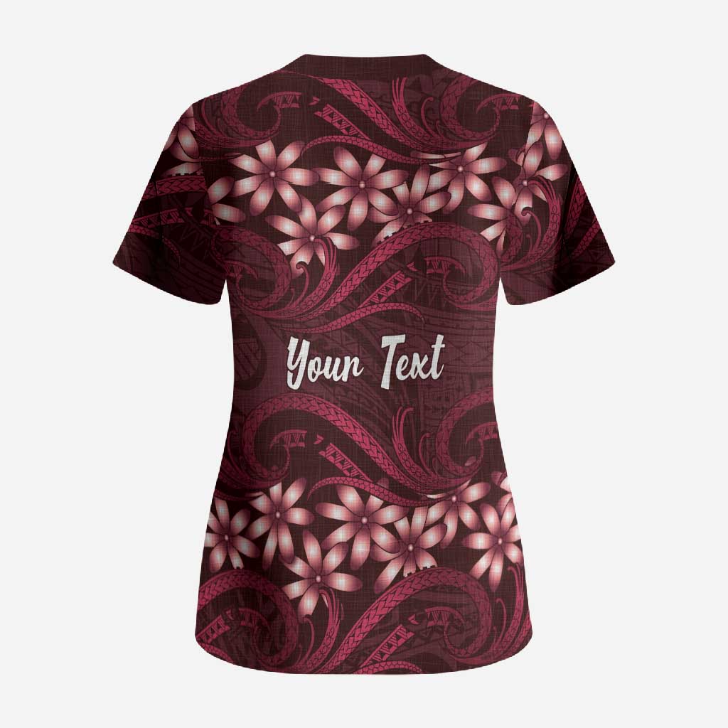 Personalised Cook Islands Mangaia Scrub Top Tiare Maori Polynesian Waves Tattoo