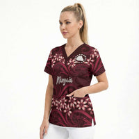 Personalised Cook Islands Mangaia Scrub Top Tiare Maori Polynesian Waves Tattoo