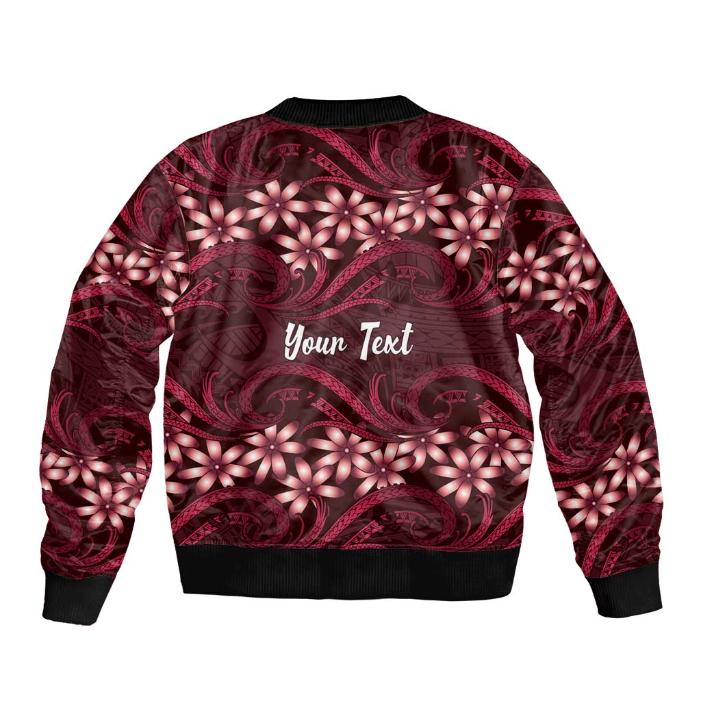 Personalised Cook Islands Mangaia Sleeve Zip Bomber Jacket Tiare Maori Polynesian Waves Tattoo