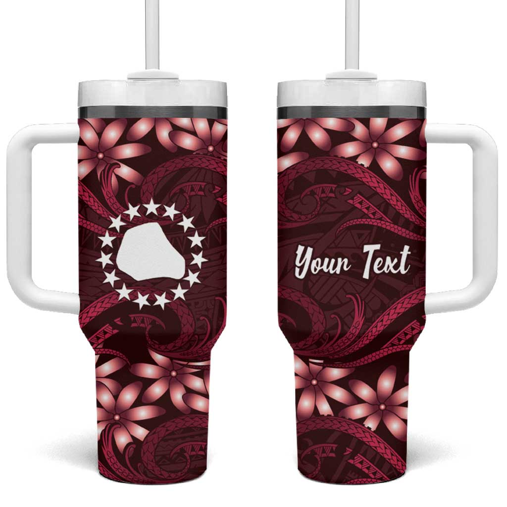 Personalised Cook Islands Mangaia Tumbler With Handle Tiare Maori Polynesian Waves Tattoo