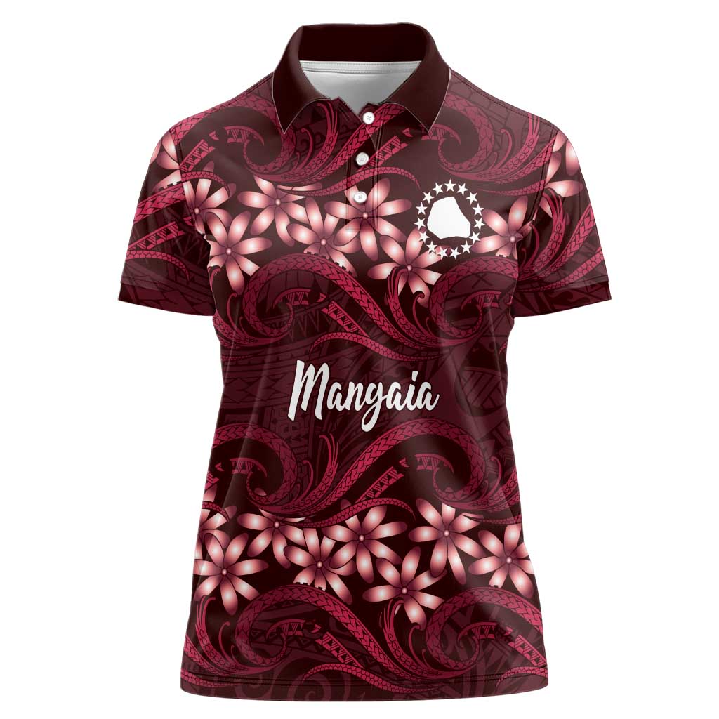 Personalised Cook Islands Mangaia Women Polo Shirt Tiare Maori Polynesian Waves Tattoo