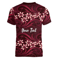 Personalised Cook Islands Mangaia Women V-Neck T-Shirt Tiare Maori Polynesian Waves Tattoo