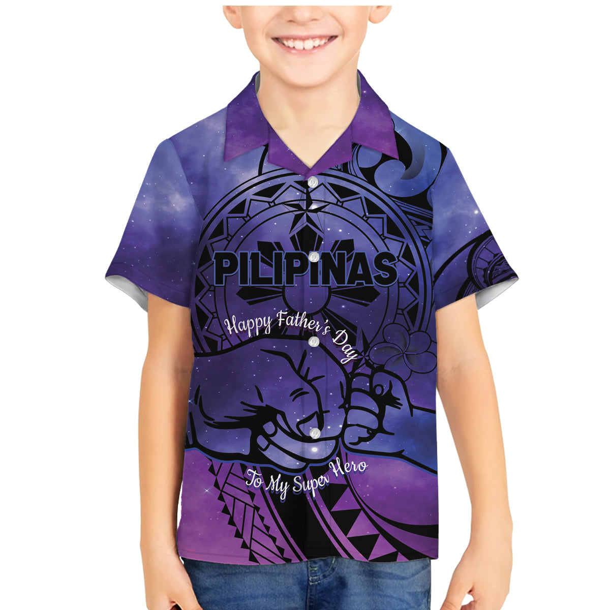 Philippines Father's Day Family Matching Mermaid Dress and Hawaiian Shirt Polynesian Tattoo Galaxy Vibes