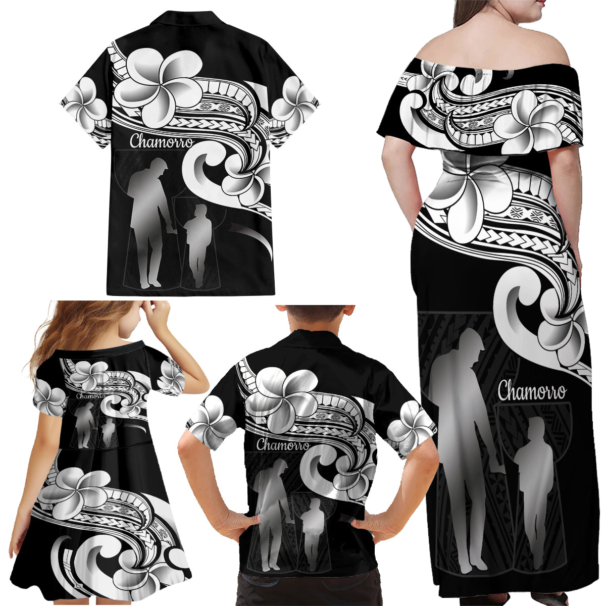 Guam Father's Day Family Matching Off Shoulder Maxi Dress and Hawaiian Shirt Chamorro Latte Stone Polynesian Pattern