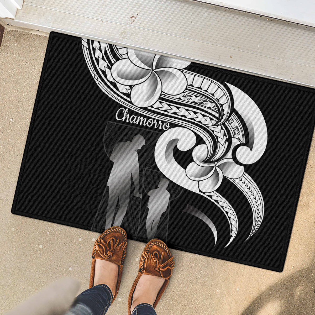 Guam Father's Day Rubber Doormat Chamorro Latte Stone Polynesian Pattern