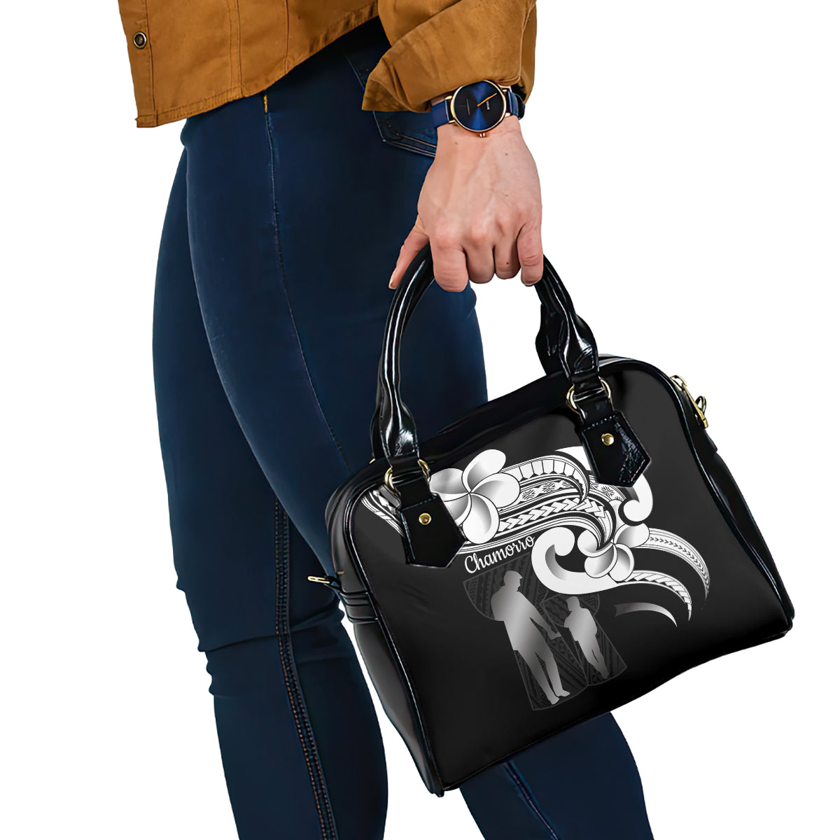 Guam Father's Day Shoulder Handbag Chamorro Latte Stone Polynesian Pattern