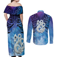 New Zealand Matariki Couples Matching Off Shoulder Maxi Dress and Long Sleeve Button Shirt Aotearoa Maori New Year Manaia Galaxy Vibes LT14 - Polynesian Pride