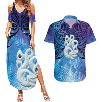 New Zealand Matariki Couples Matching Summer Maxi Dress and Hawaiian Shirt Aotearoa Maori New Year Manaia Galaxy Vibes LT14 Blue - Polynesian Pride
