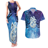 New Zealand Matariki Couples Matching Tank Maxi Dress and Hawaiian Shirt Aotearoa Maori New Year Manaia Galaxy Vibes LT14 Blue - Polynesian Pride