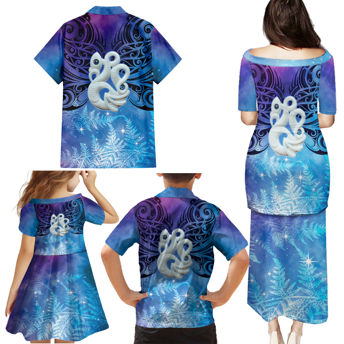 New Zealand Matariki Family Matching Puletasi and Hawaiian Shirt Aotearoa Maori New Year Manaia Galaxy Vibes LT14 - Polynesian Pride