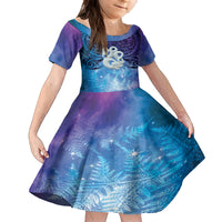 New Zealand Matariki Kid Short Sleeve Dress Aotearoa Maori New Year Manaia Galaxy Vibes LT14 KID Blue - Polynesian Pride