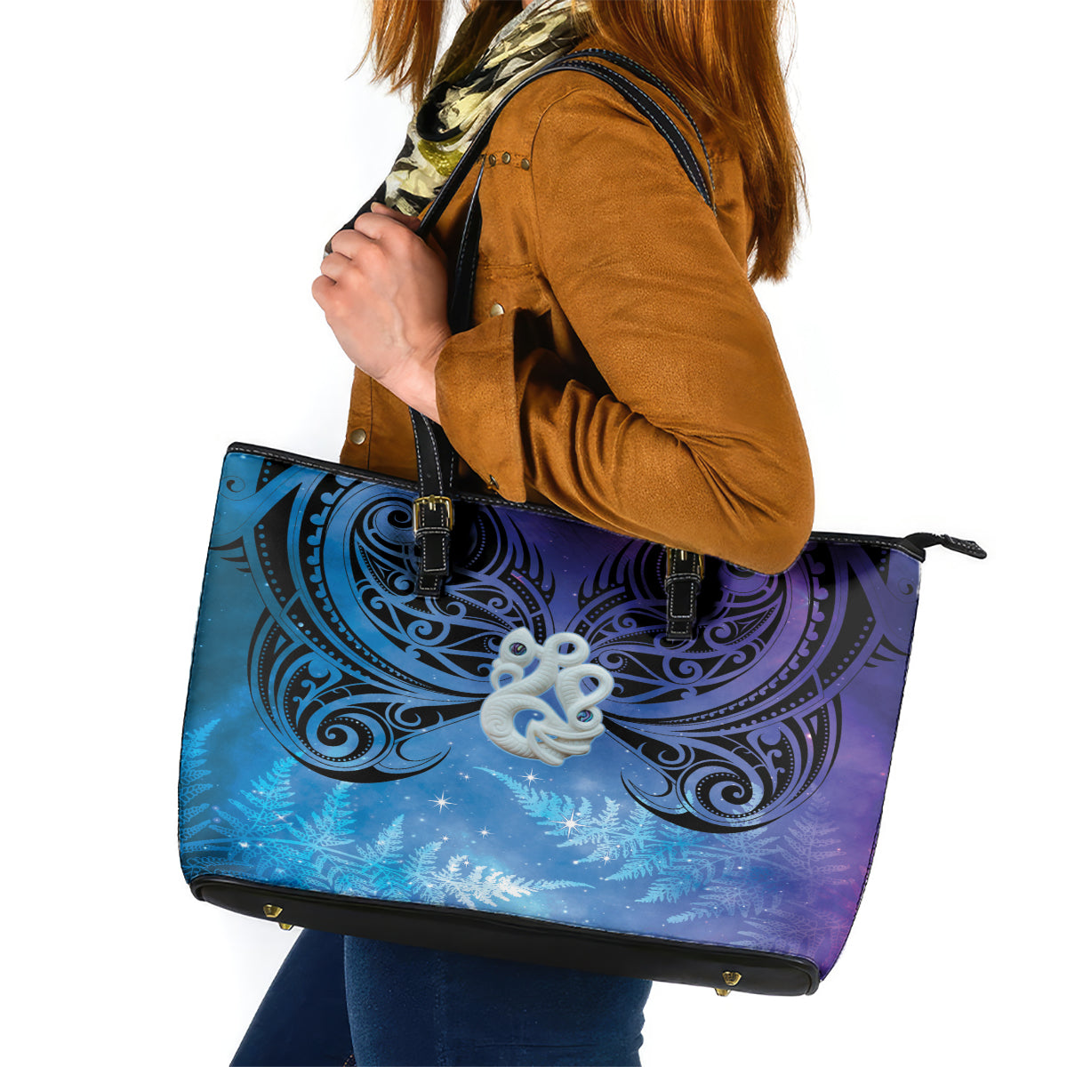 New Zealand Matariki Leather Tote Bag Aotearoa Maori New Year Manaia Galaxy Vibes