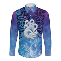 New Zealand Matariki Long Sleeve Button Shirt Aotearoa Maori New Year Manaia Galaxy Vibes