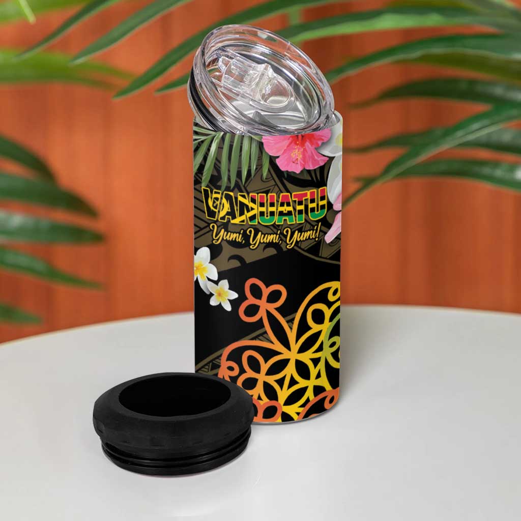 Personalised Vanuatu Independence Day 4 in 1 Can Cooler Tumbler Carving Drum Sand Drawing Turtle