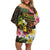 Personalised Vanuatu Independence Day Family Matching Off Shoulder Short Dress and Hawaiian Shirt Carving Drum Sand Drawing Turtle