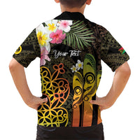 Personalised Vanuatu Independence Day Family Matching Short Sleeve Bodycon Dress and Hawaiian Shirt Carving Drum Sand Drawing Turtle LT14 - Polynesian Pride