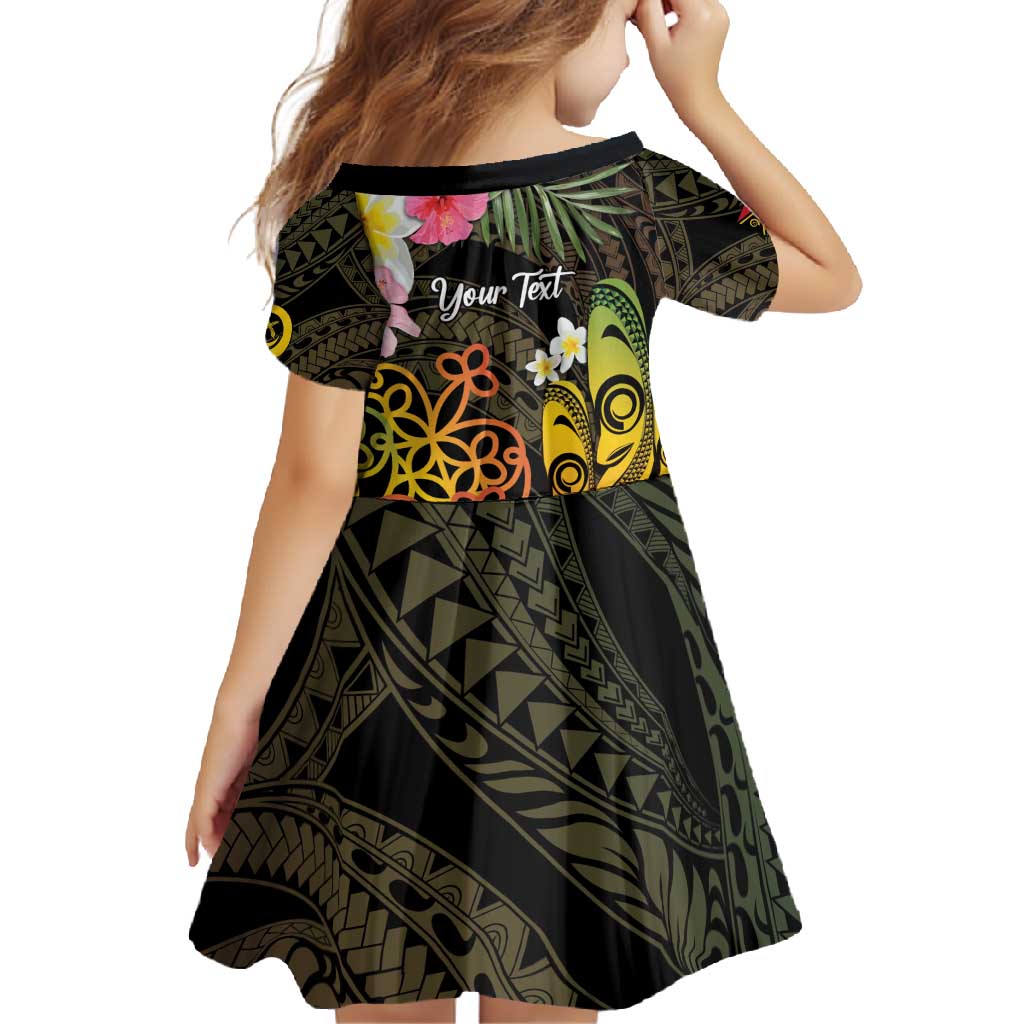 Personalised Vanuatu Independence Day Family Matching Short Sleeve Bodycon Dress and Hawaiian Shirt Carving Drum Sand Drawing Turtle LT14 - Polynesian Pride