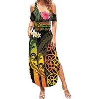 Personalised Vanuatu Independence Day Family Matching Summer Maxi Dress and Hawaiian Shirt Carving Drum Sand Drawing Turtle