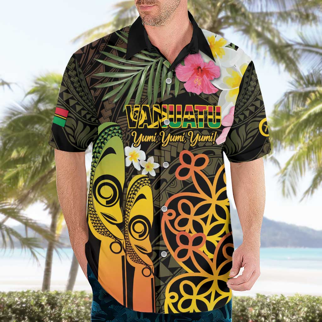 Personalised Vanuatu Independence Day Hawaiian Shirt Carving Drum Sand Drawing Turtle