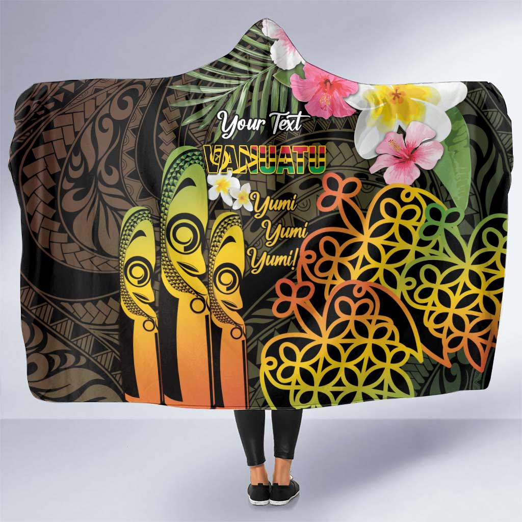 Personalised Vanuatu Independence Day Hooded Blanket Carving Drum Sand Drawing Turtle