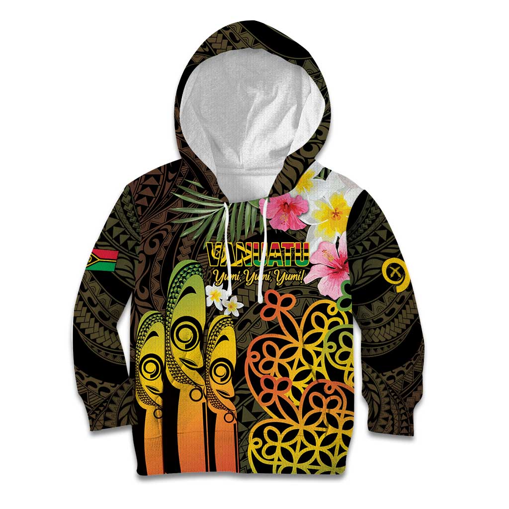 Personalised Vanuatu Independence Day Kid Hoodie Carving Drum Sand Drawing Turtle