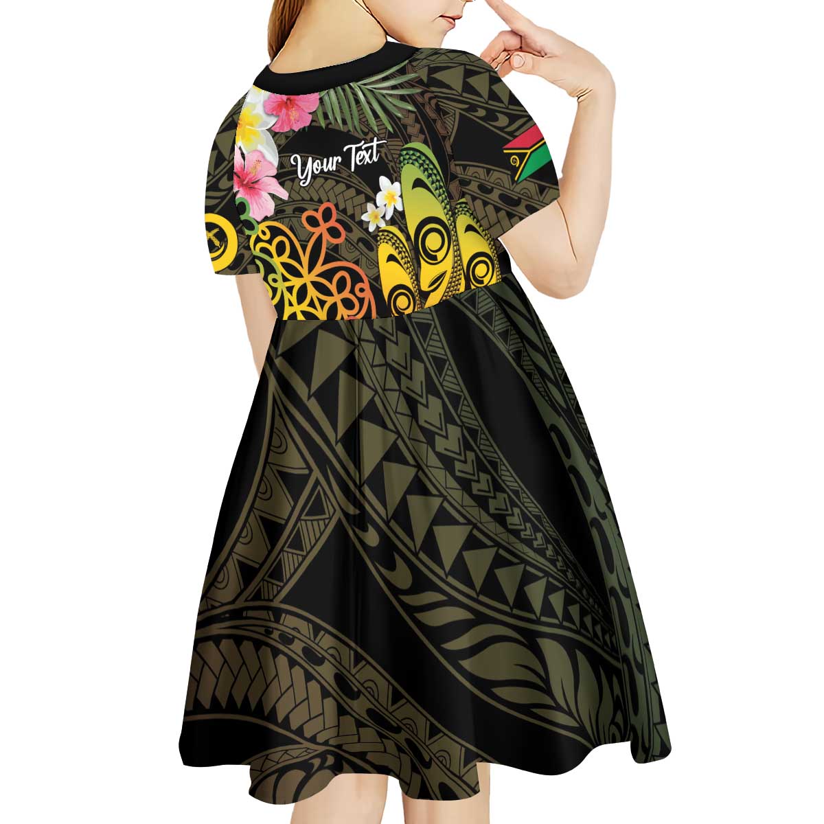 Personalised Vanuatu Independence Day Kid Short Sleeve Dress Carving Drum Sand Drawing Turtle
