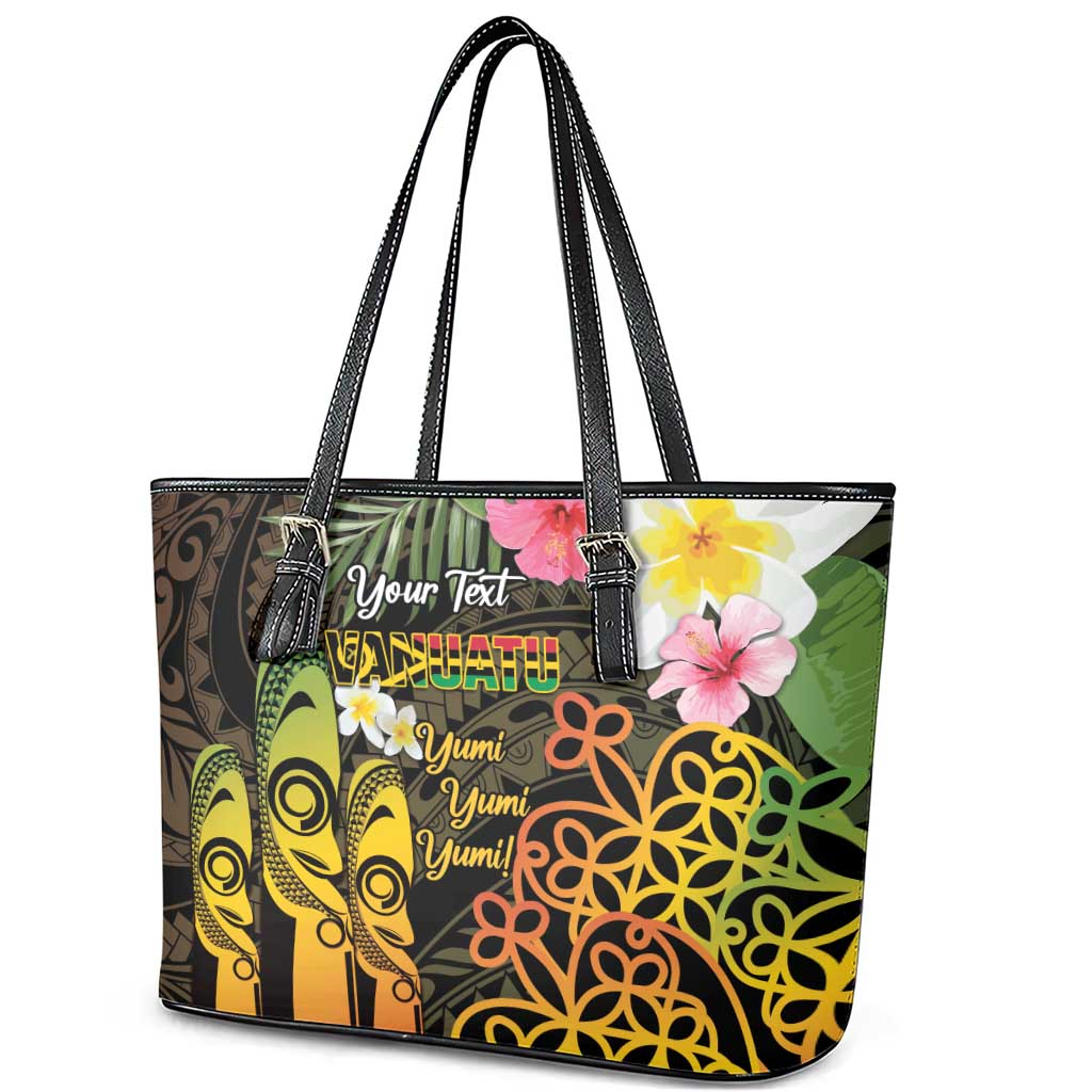 Personalised Vanuatu Independence Day Leather Tote Bag Carving Drum Sand Drawing Turtle