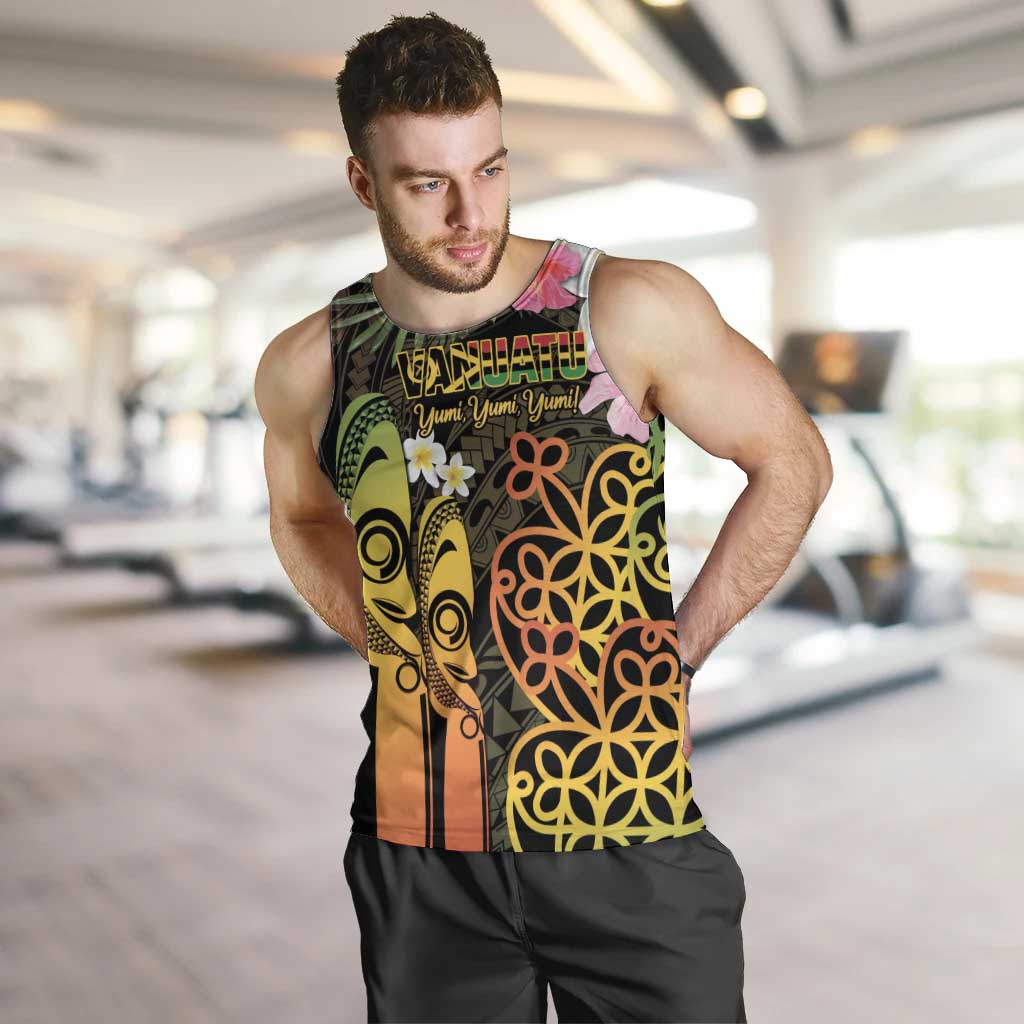 Personalised Vanuatu Independence Day Men Tank Top Carving Drum Sand Drawing Turtle