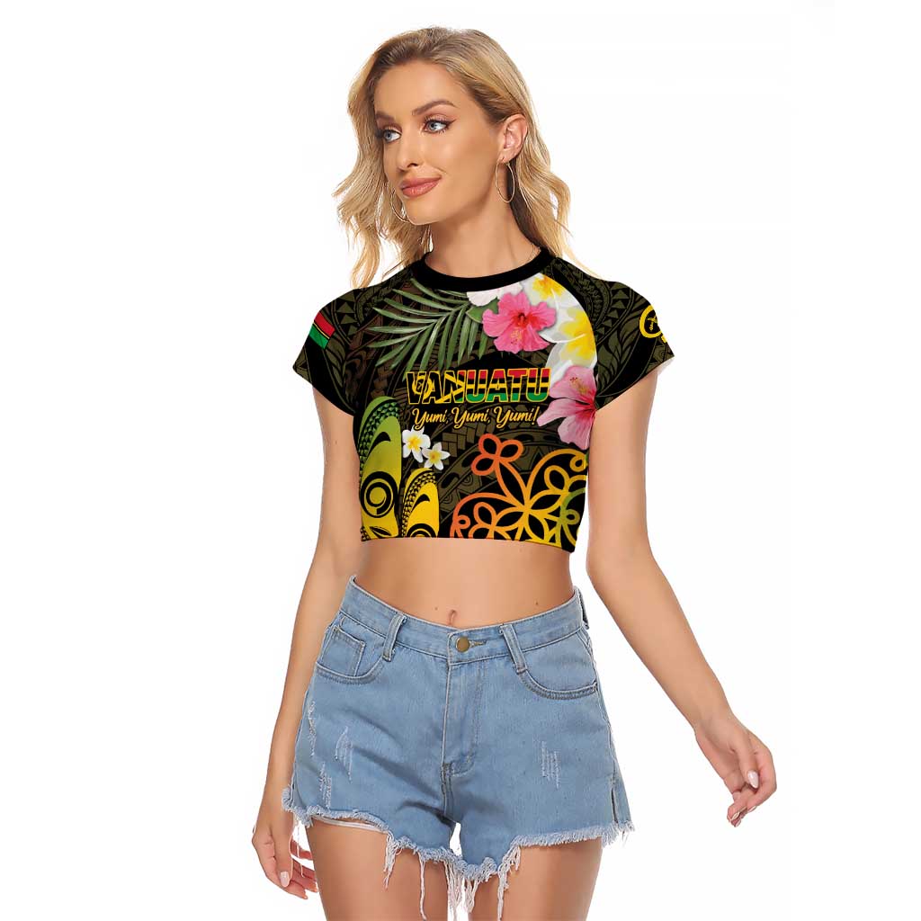 Personalised Vanuatu Independence Day Raglan Cropped T Shirt Carving Drum Sand Drawing Turtle