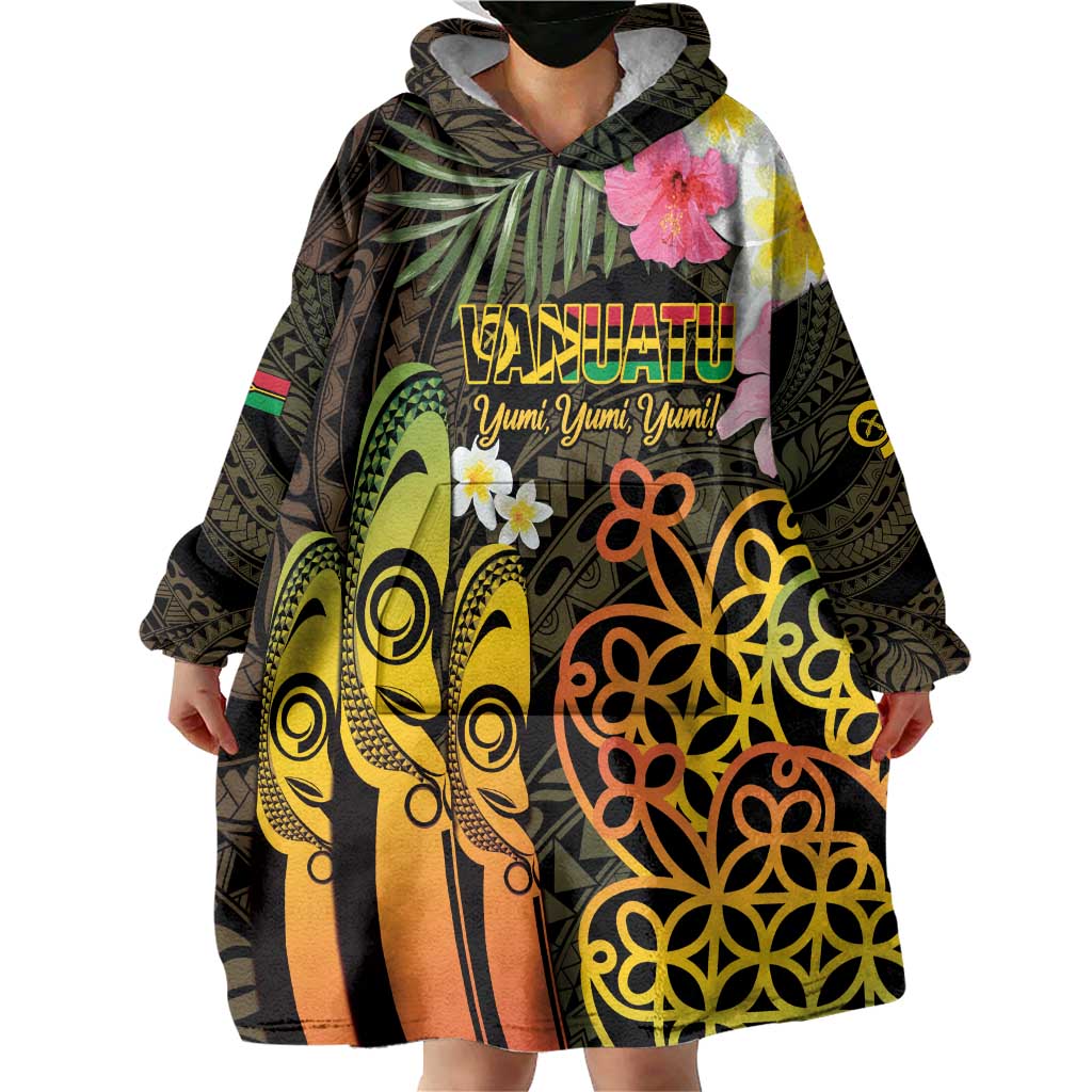 Personalised Vanuatu Independence Day Wearable Blanket Hoodie Carving Drum Sand Drawing Turtle