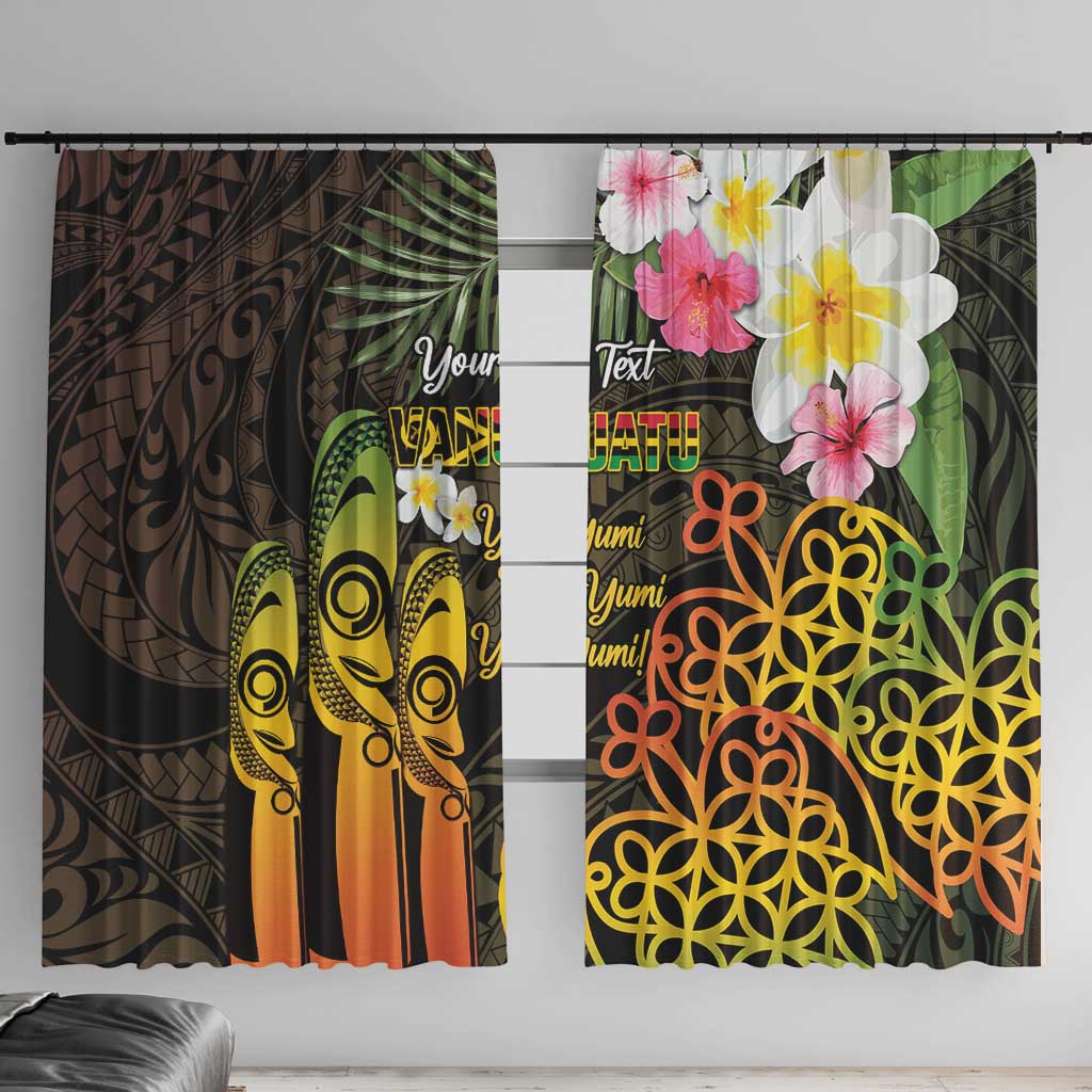 Personalised Vanuatu Independence Day Window Curtain Carving Drum Sand Drawing Turtle