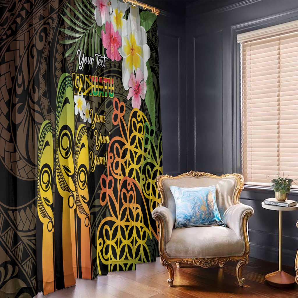 Personalised Vanuatu Independence Day Window Curtain Carving Drum Sand Drawing Turtle