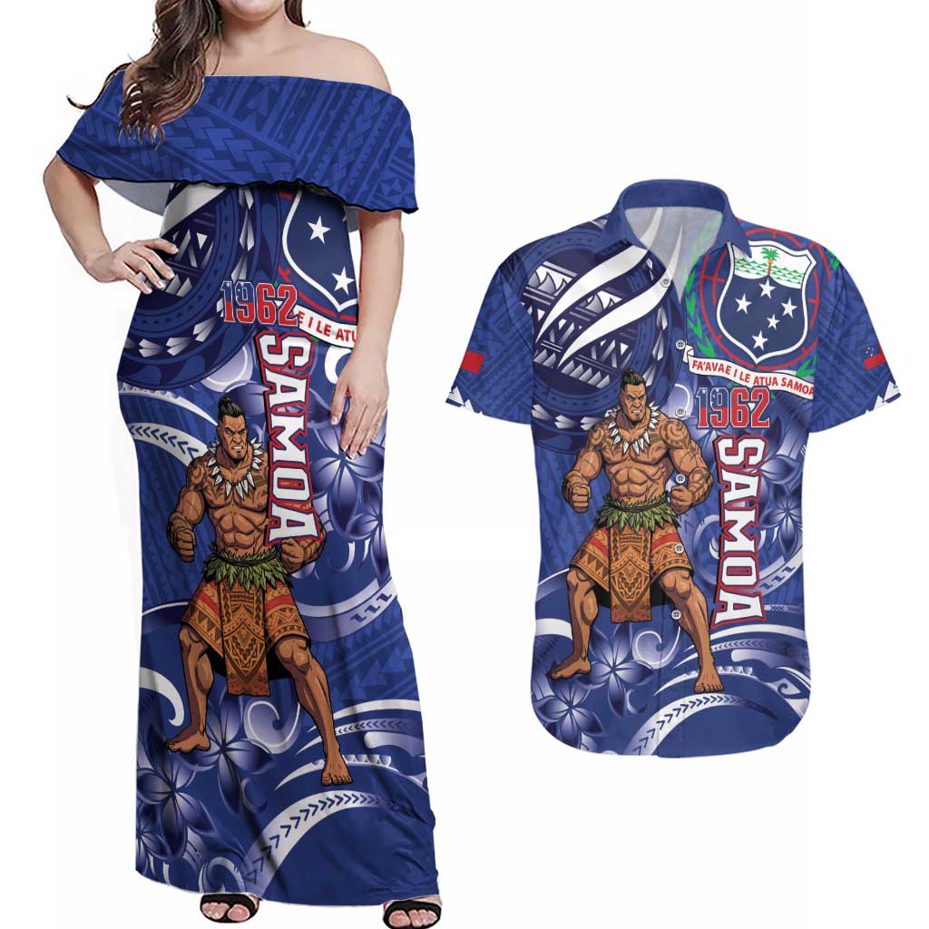 Samoa Independence Day Couples Matching Off Shoulder Maxi Dress and Hawaiian Shirt 1962 Proud Samoan Warrior