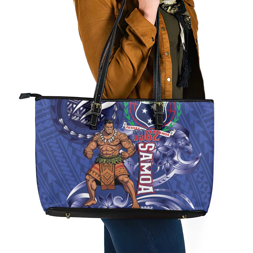 Samoa Independence Day Leather Tote Bag 1962 Proud Samoan Warrior