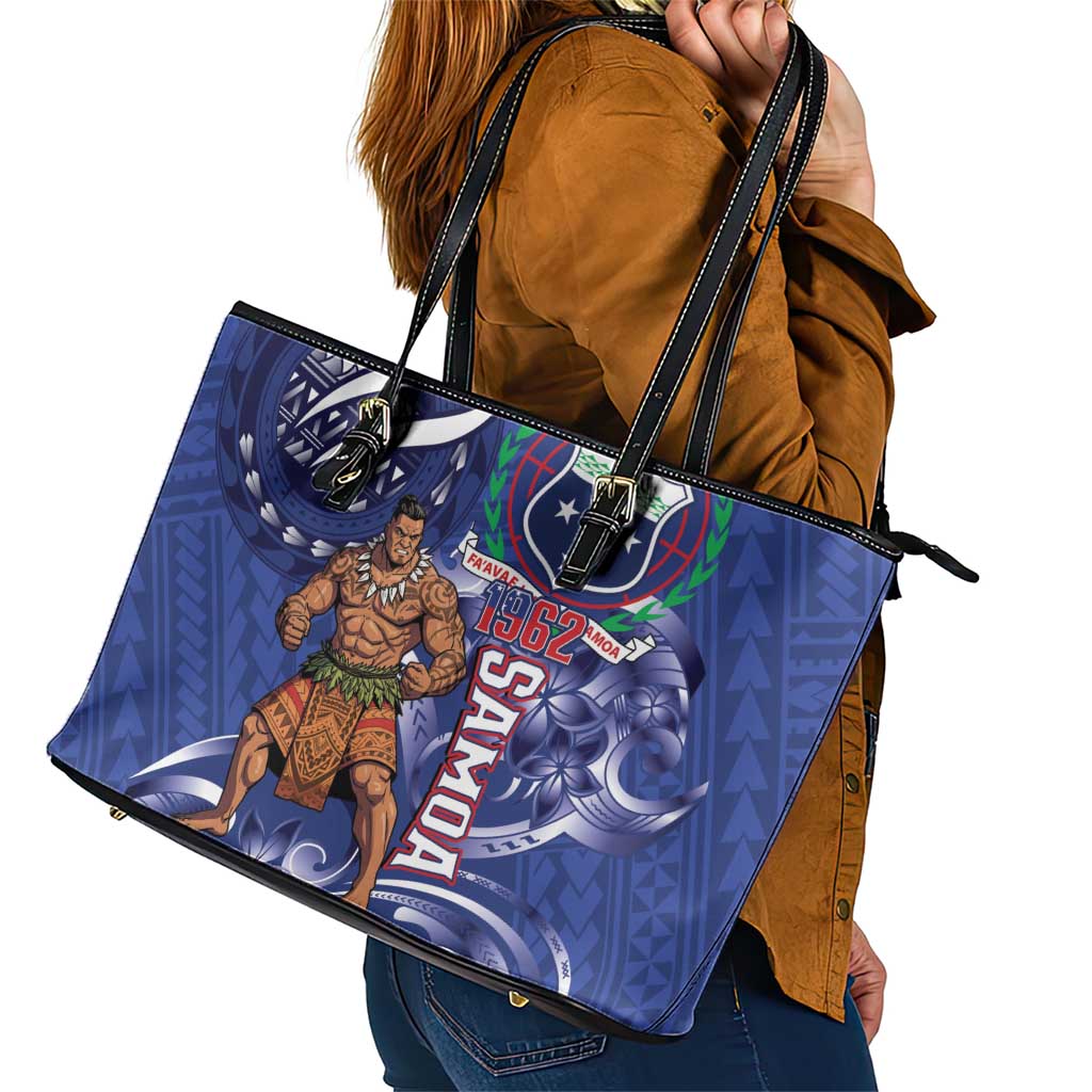 Samoa Independence Day Leather Tote Bag 1962 Proud Samoan Warrior