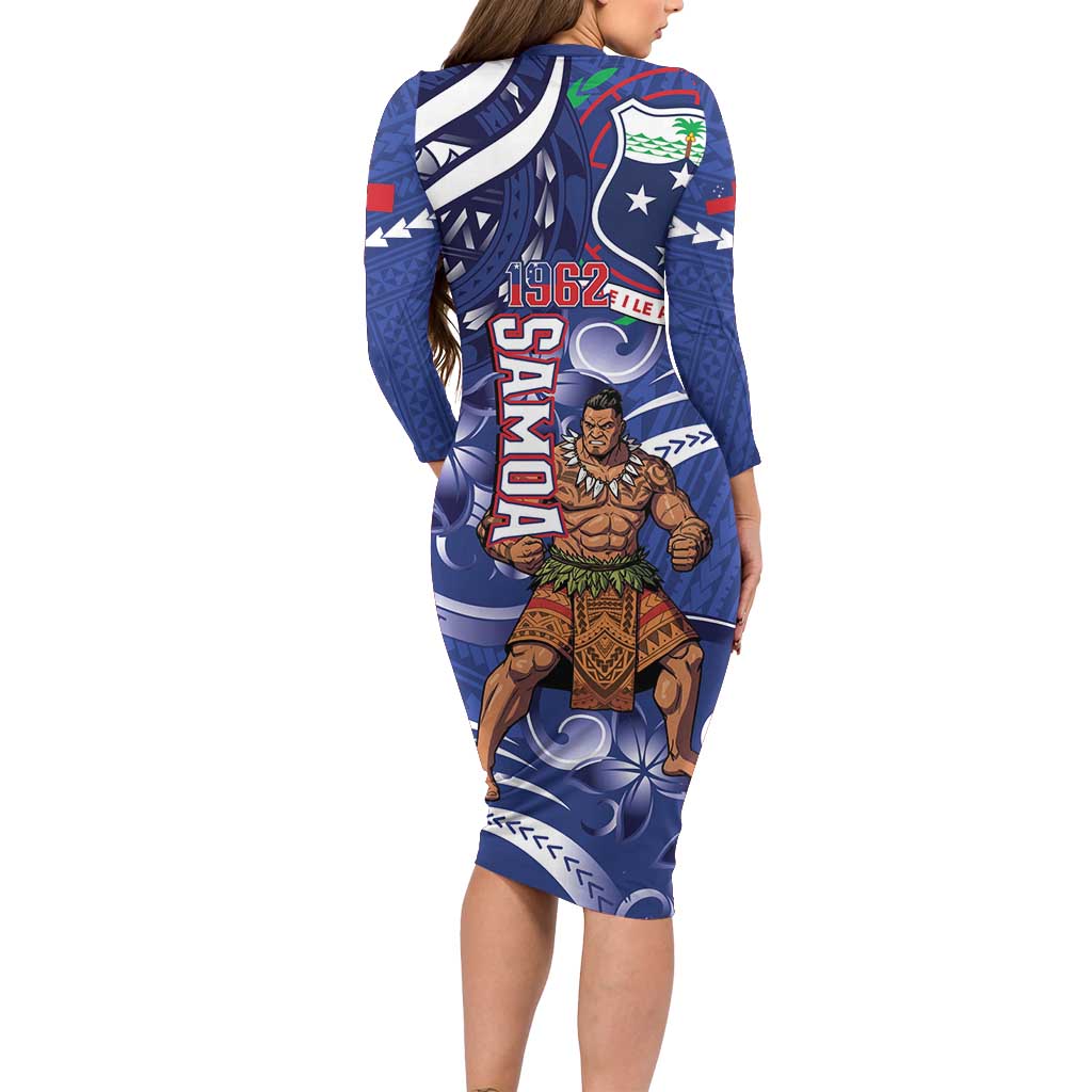 Samoa Independence Day Long Sleeve Bodycon Dress 1962 Proud Samoan Warrior