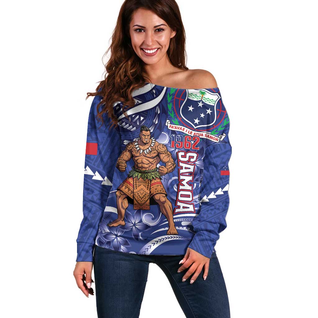Samoa Independence Day Off Shoulder Sweater 1962 Proud Samoan Warrior