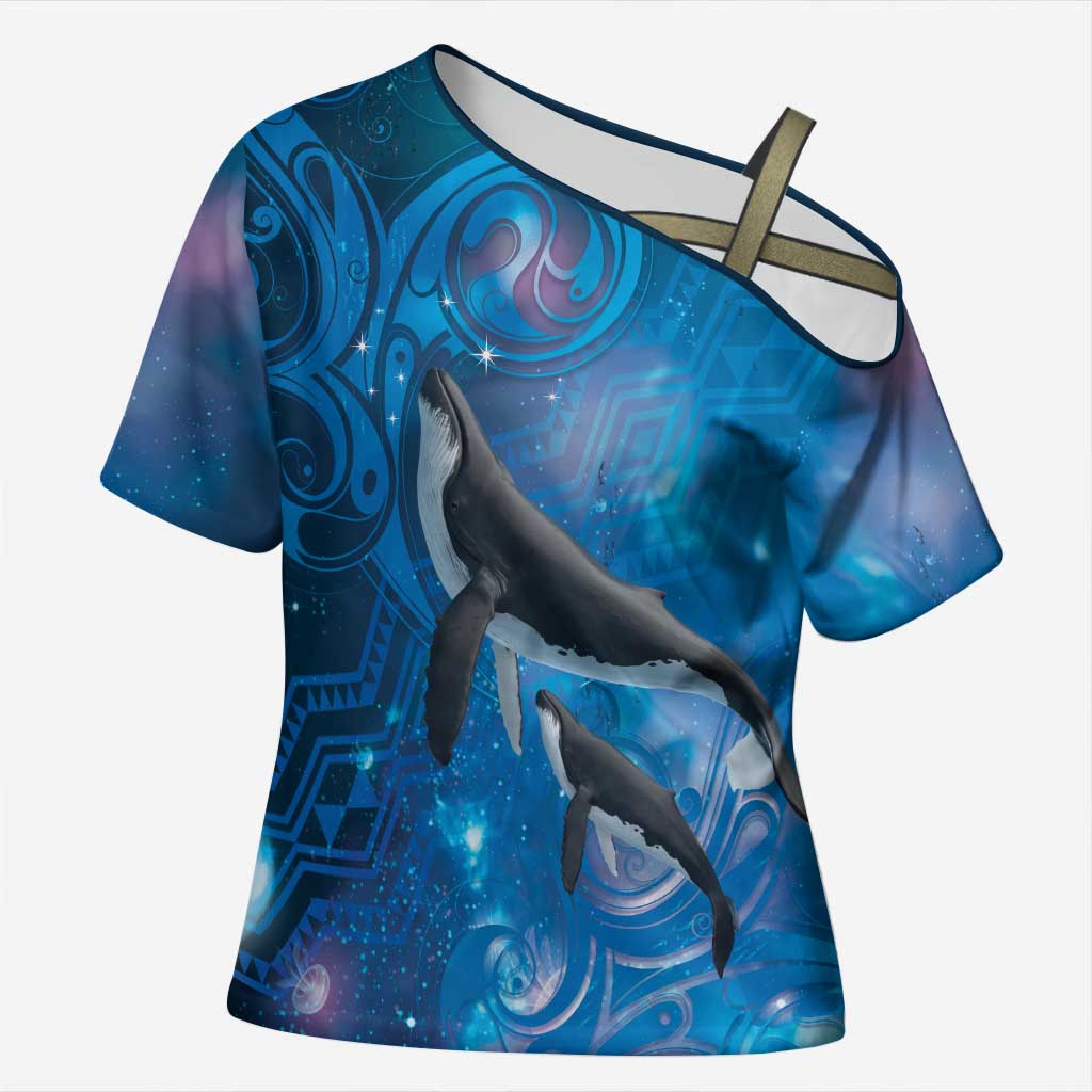 Paikea New Zealand Matariki Cross Shoulder Shirt Humpback Whale Taniko Motifs Ocean Vibes
