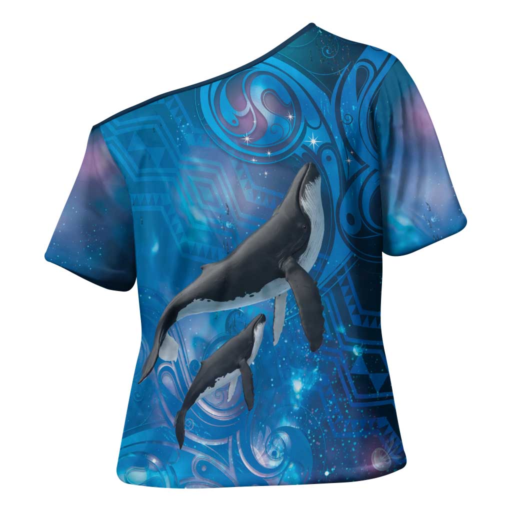 Paikea New Zealand Matariki Cross Shoulder Shirt Humpback Whale Taniko Motifs Ocean Vibes