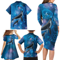 Paikea New Zealand Matariki Family Matching Long Sleeve Bodycon Dress and Hawaiian Shirt Humpback Whale Taniko Motifs Ocean Vibes LT14 - Polynesian Pride