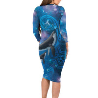 Paikea New Zealand Matariki Family Matching Long Sleeve Bodycon Dress and Hawaiian Shirt Humpback Whale Taniko Motifs Ocean Vibes LT14 - Polynesian Pride