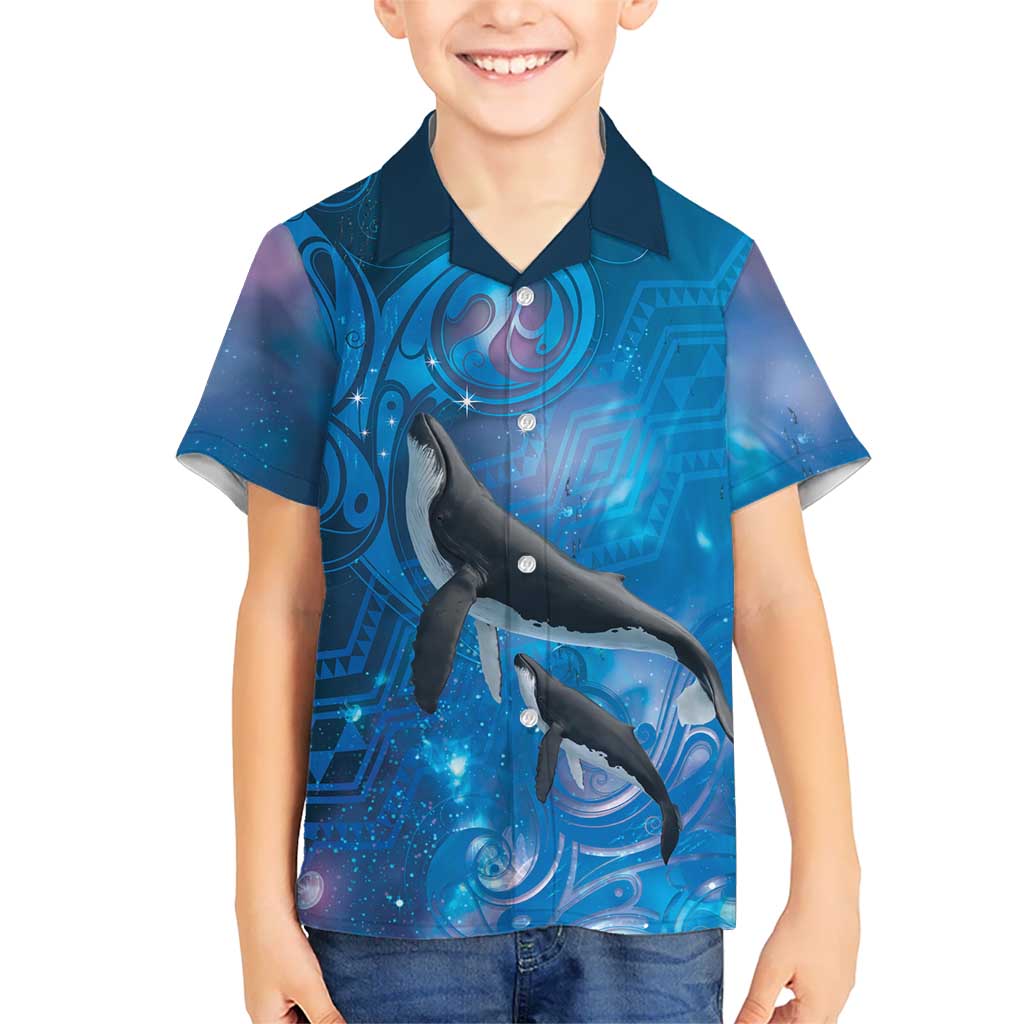 Paikea New Zealand Matariki Family Matching Long Sleeve Bodycon Dress and Hawaiian Shirt Humpback Whale Taniko Motifs Ocean Vibes LT14 Son's Shirt Blue - Polynesian Pride